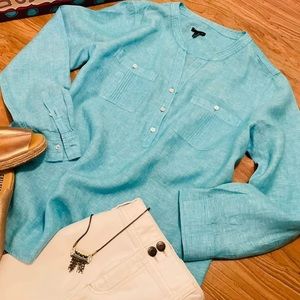 Talbots Beautiful aqua linen tunic top. Very classy. Size: Large.